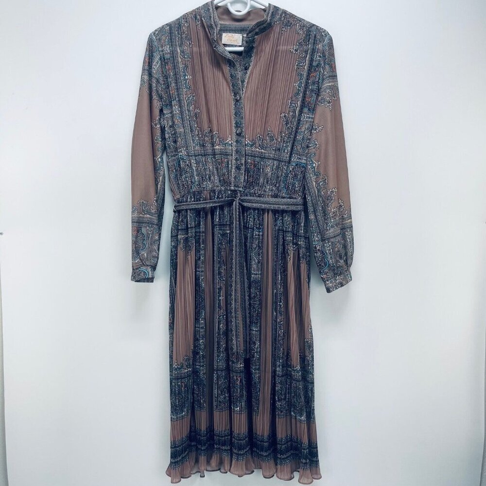 Vintage Lady Carol of New York Dress Size L Women’s Pleated Brown